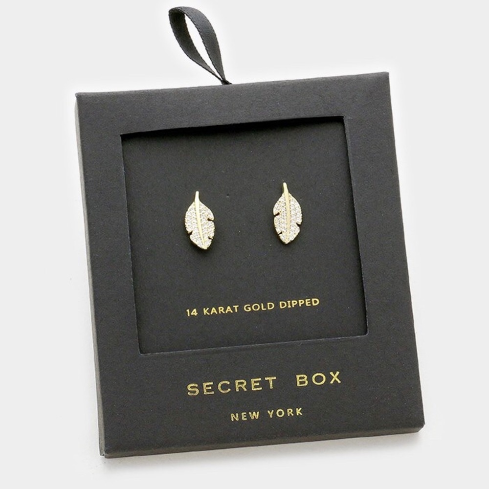 14K Gold Dipped Leaf Stud Earrings - Picture 2 of 3